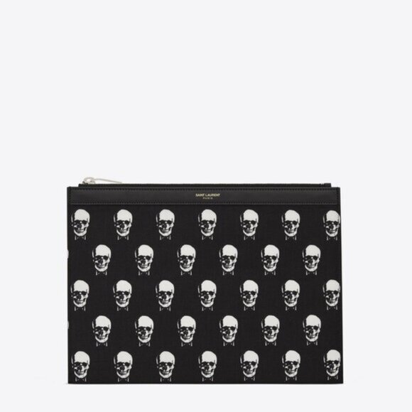 Saint Laurent Hunting Black and White Skull Printed Nylon Zipped Ipad Sleeve - Picture 1 of 9
